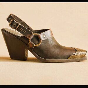 Sundance Aymara Brown Leather Snip Toe Heeled Mules NWOT